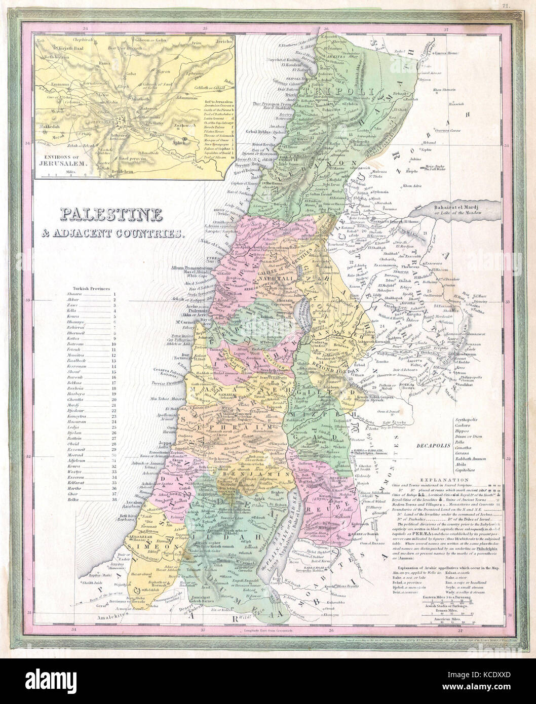 1836, Tanner Map of Palestine, Israel, Holy Land Stock Photo