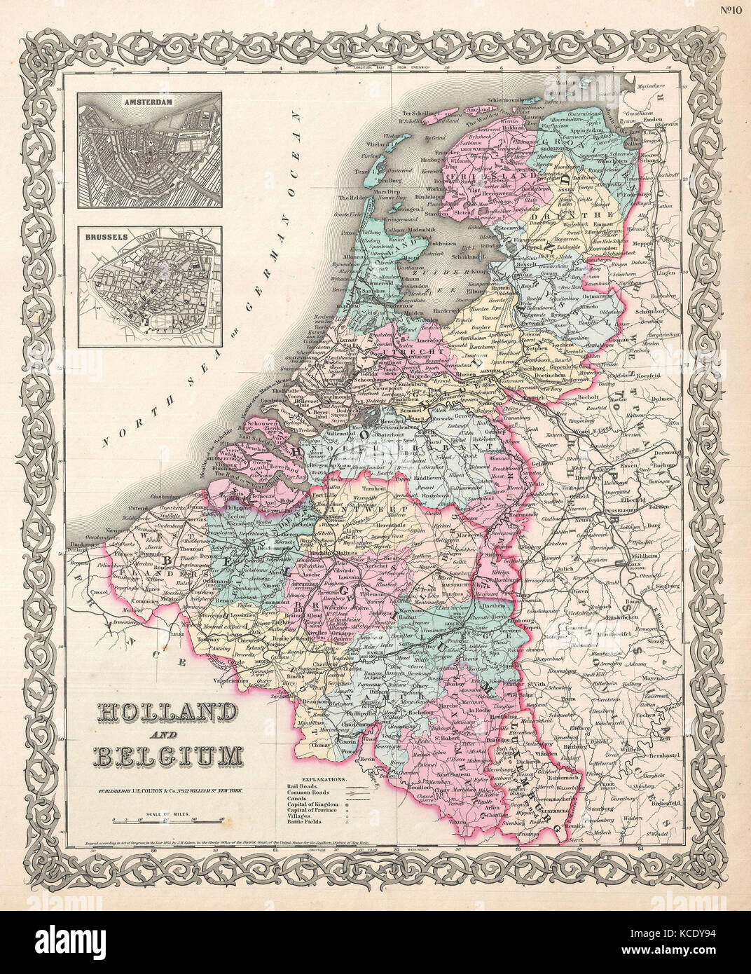 1855, Colton Map of Holland and Belgium Stock Photo