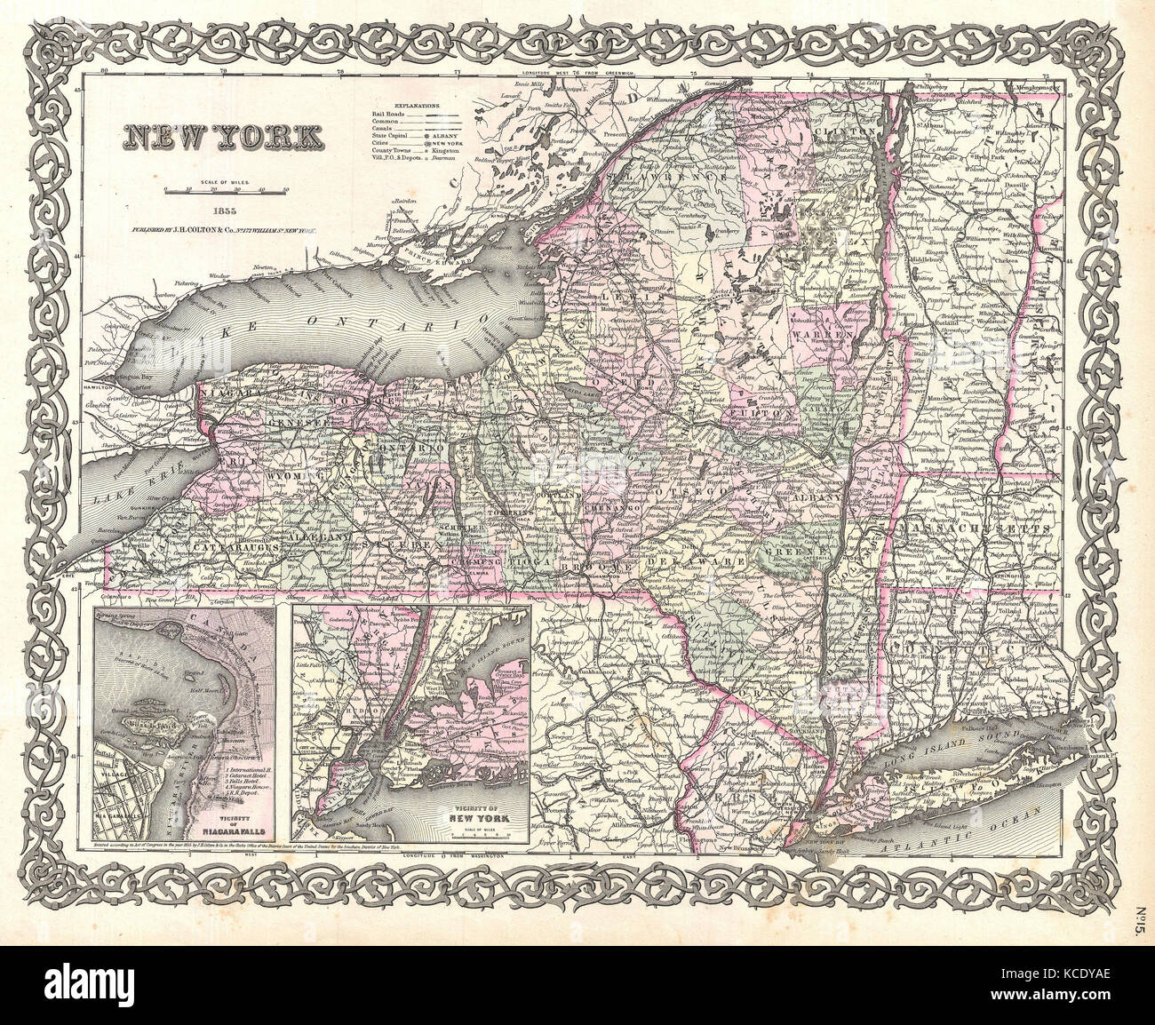1855, Colton Map of New York Stock Photo Alamy