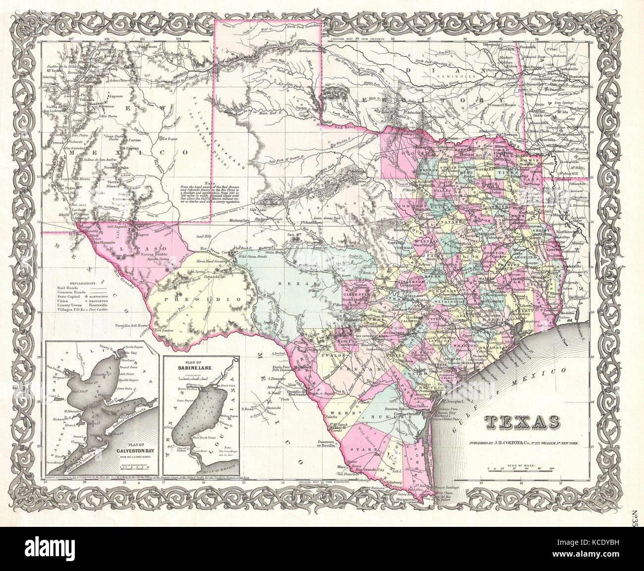 1855, Colton Map of Texas Stock Photo