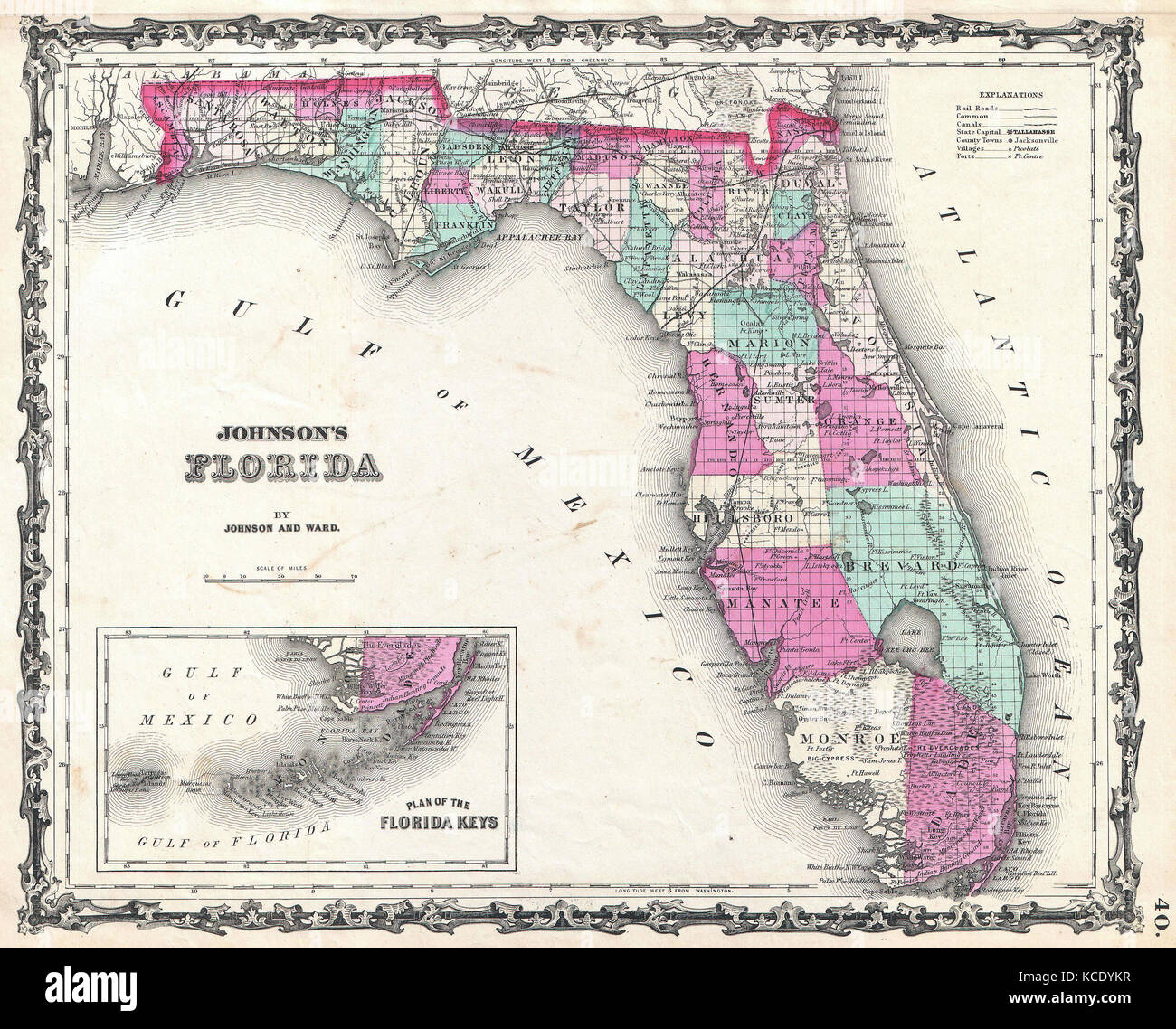 Old map of florida hi res stock - 1862 Johnson Map Of Florida KCDYKR 
