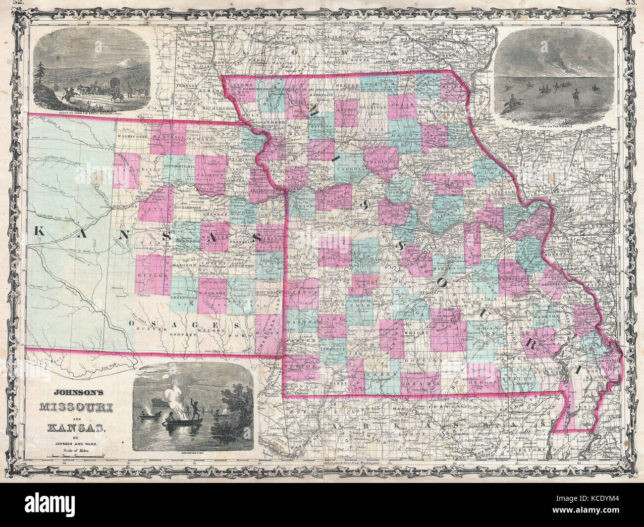 Johnson Map Of Missouri And Kansas Hi Res Stock Photography And Images   1862 Johnson Map Of Kansas And Missouri KCDYM4 