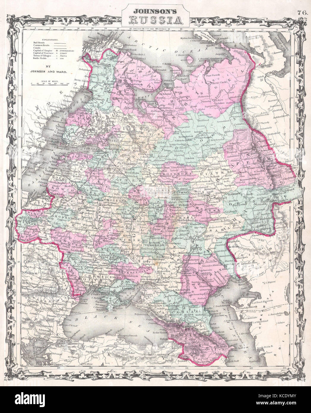 1862, Johnson Map of Russia Stock Photo