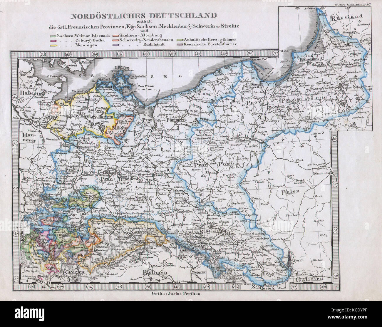 1862, Stieler Map of Prussia and Northeastern Germany Stock Photo