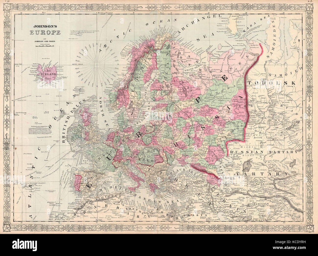 1864, Johnson Map of Europe Stock Photo
