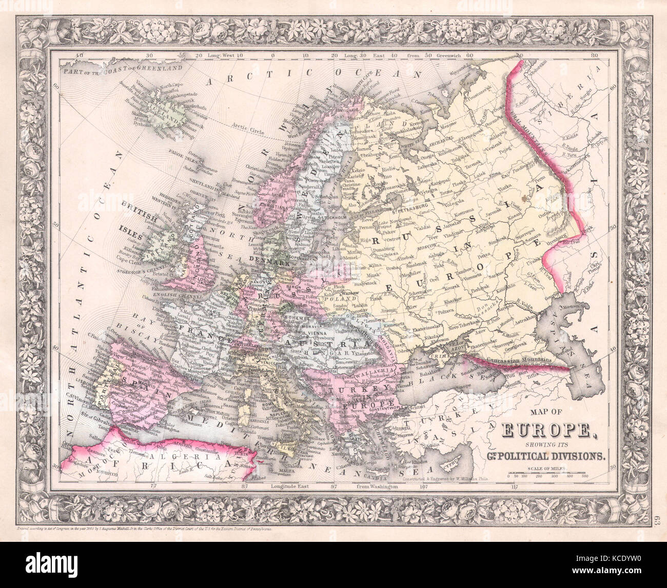 1864, Mitchell Map of Europe Stock Photo - Alamy