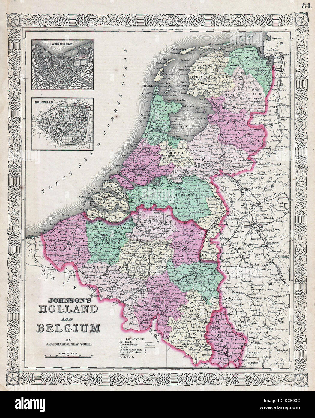 1866, Johnson Map of Holland and Belgium Stock Photo