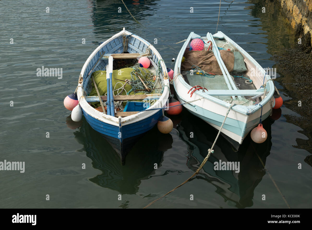 Fishing boats at Beadnell harbour, Northumberland, England Stock Photo