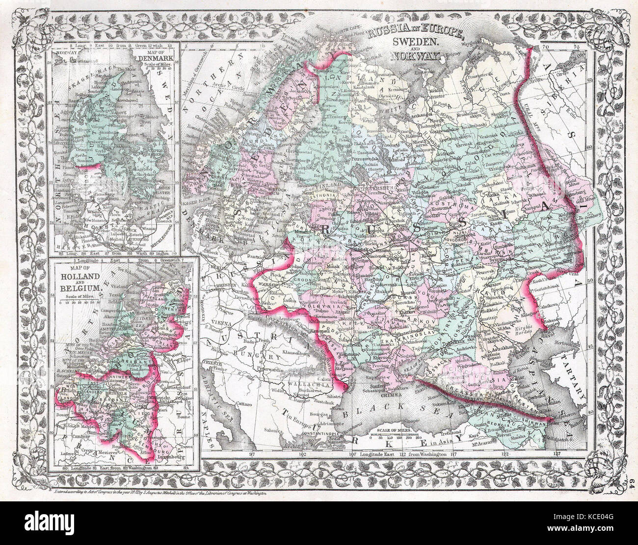1874, Mitchell Map of Russia Stock Photo