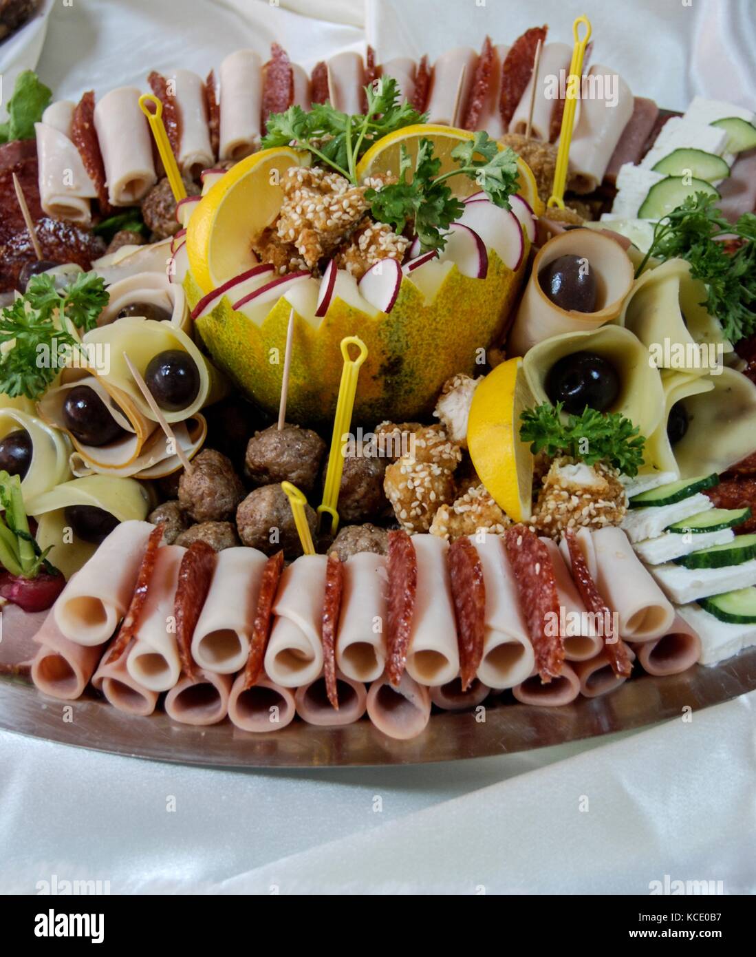 meat delicatessen cold cuts plate,picture of a Stock Photo Alamy