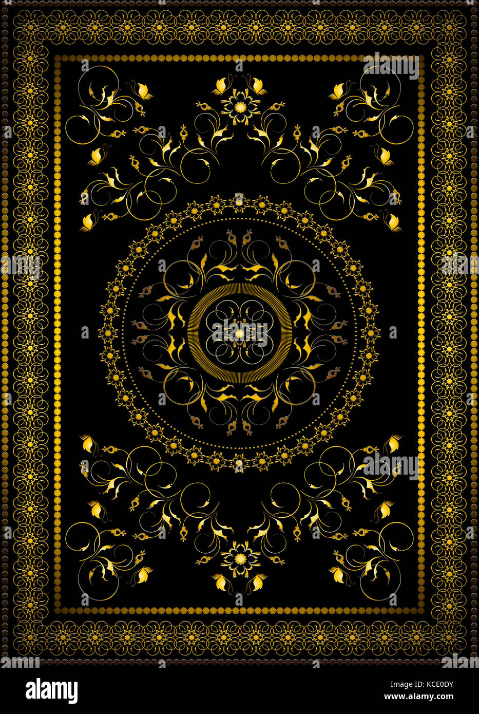 Vintage gold frame from calligraphy pattern in oriental style on black