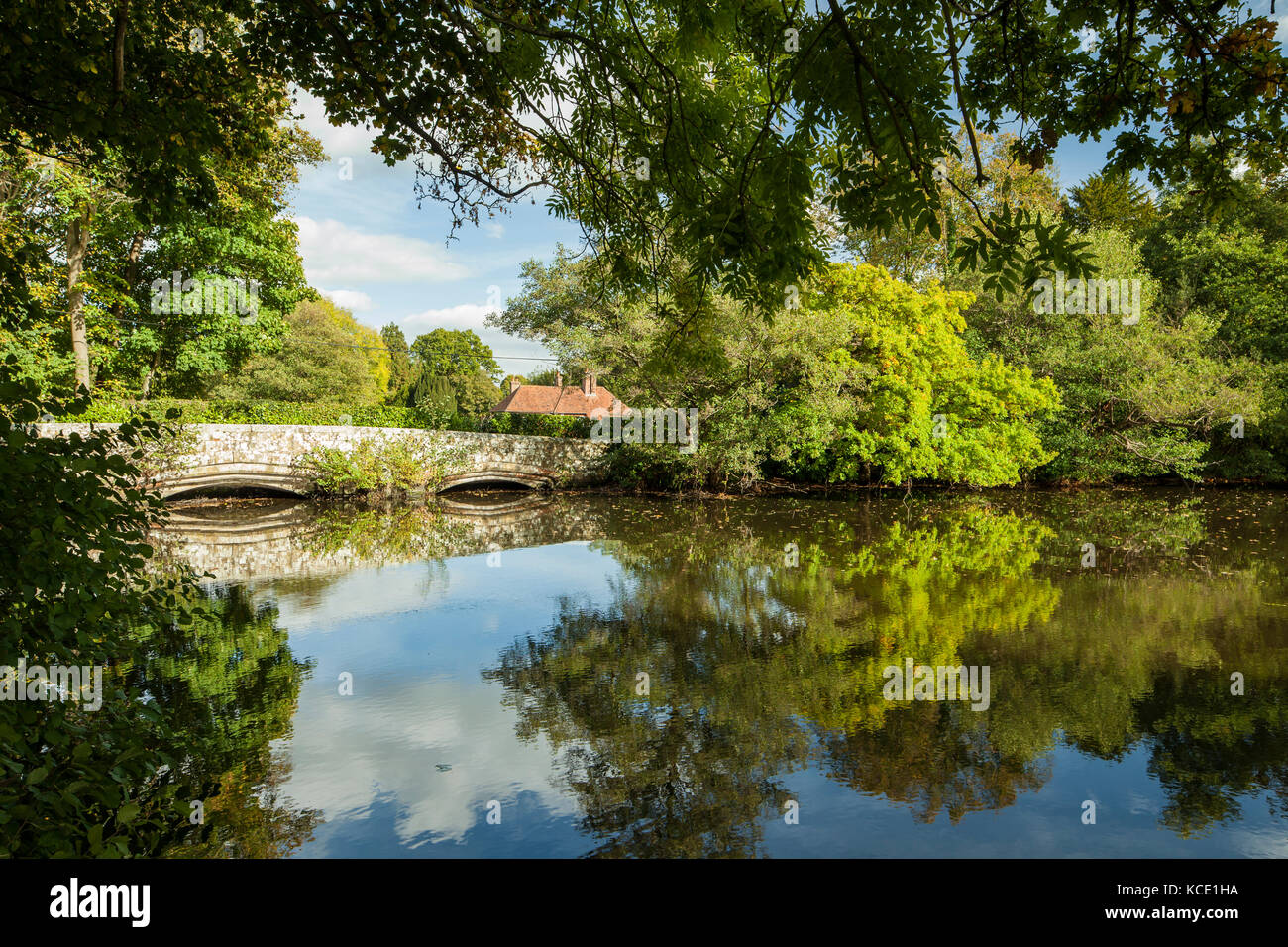 Autumn afternoon on a pond in Chiddingstone village, Kent, England. Stock Photo