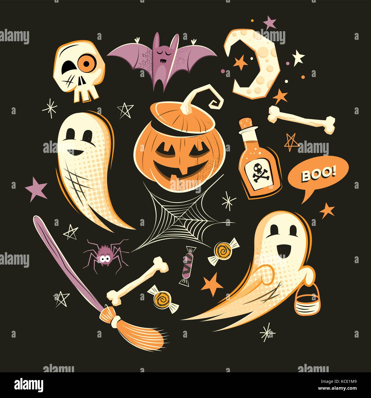 Halloween design vector decorations and characters. Stock Vector