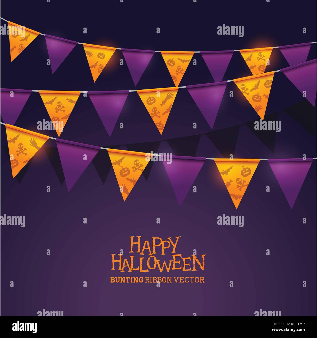 Bright orange and purple halloween festival bunting ribbons. Vector illustration decorations. Stock Vector