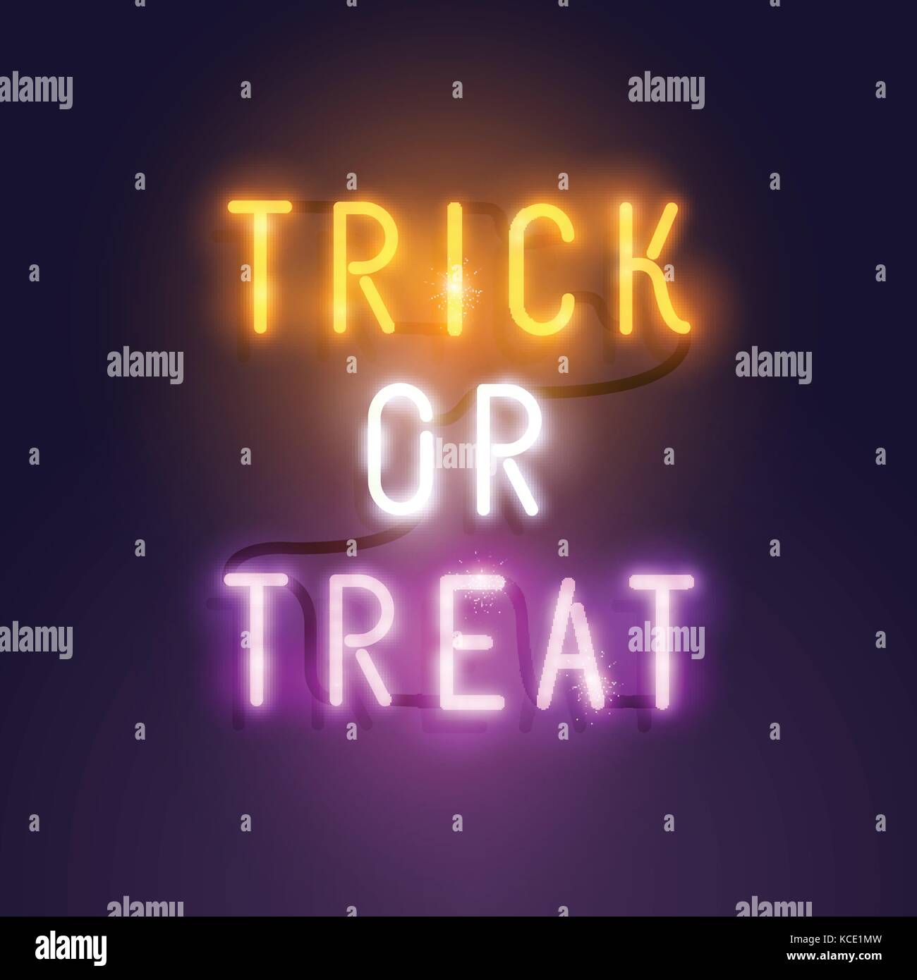 Bright Neon halloween decoration lettering - Trick or Treat sign. Vector illustration Stock Vector