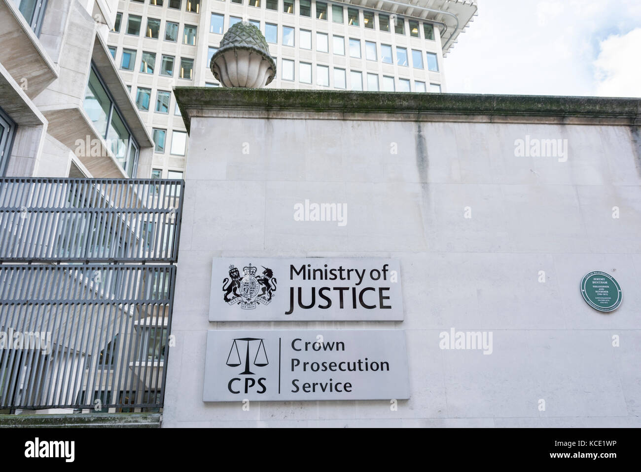 Signage outside the entrance to the Ministry of Justice, and Crown Prosecution Service, Petty France, Westminster, London SW1 Stock Photo