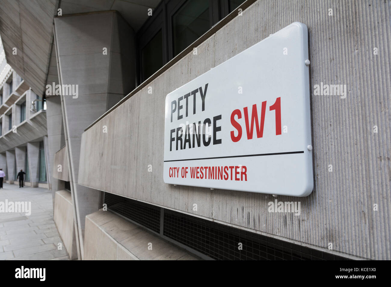Petty France street sign in Westminster, London, SW1, England, UK Stock