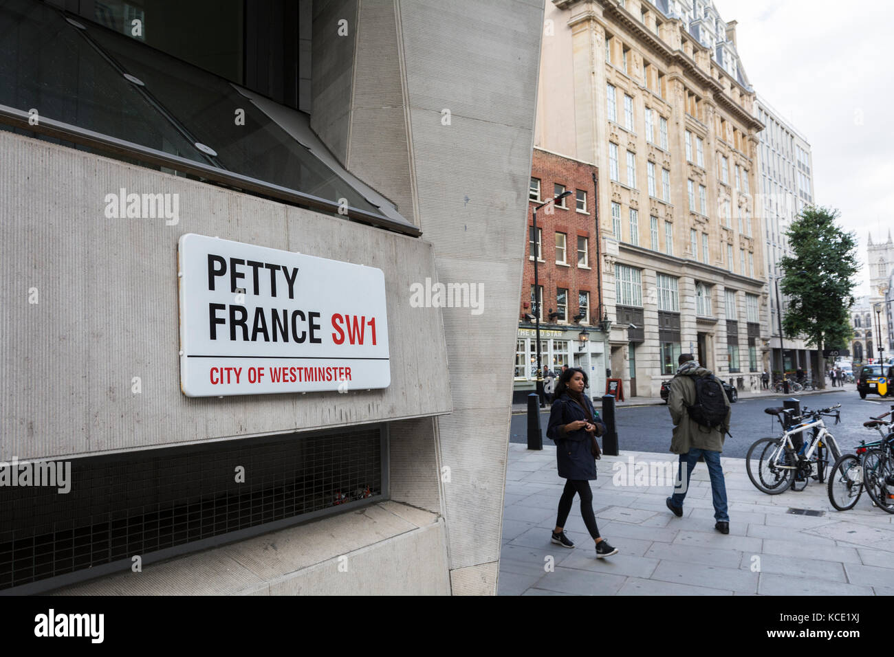 Petty France street sign in Westminster, London, SW1, UK Stock Photo