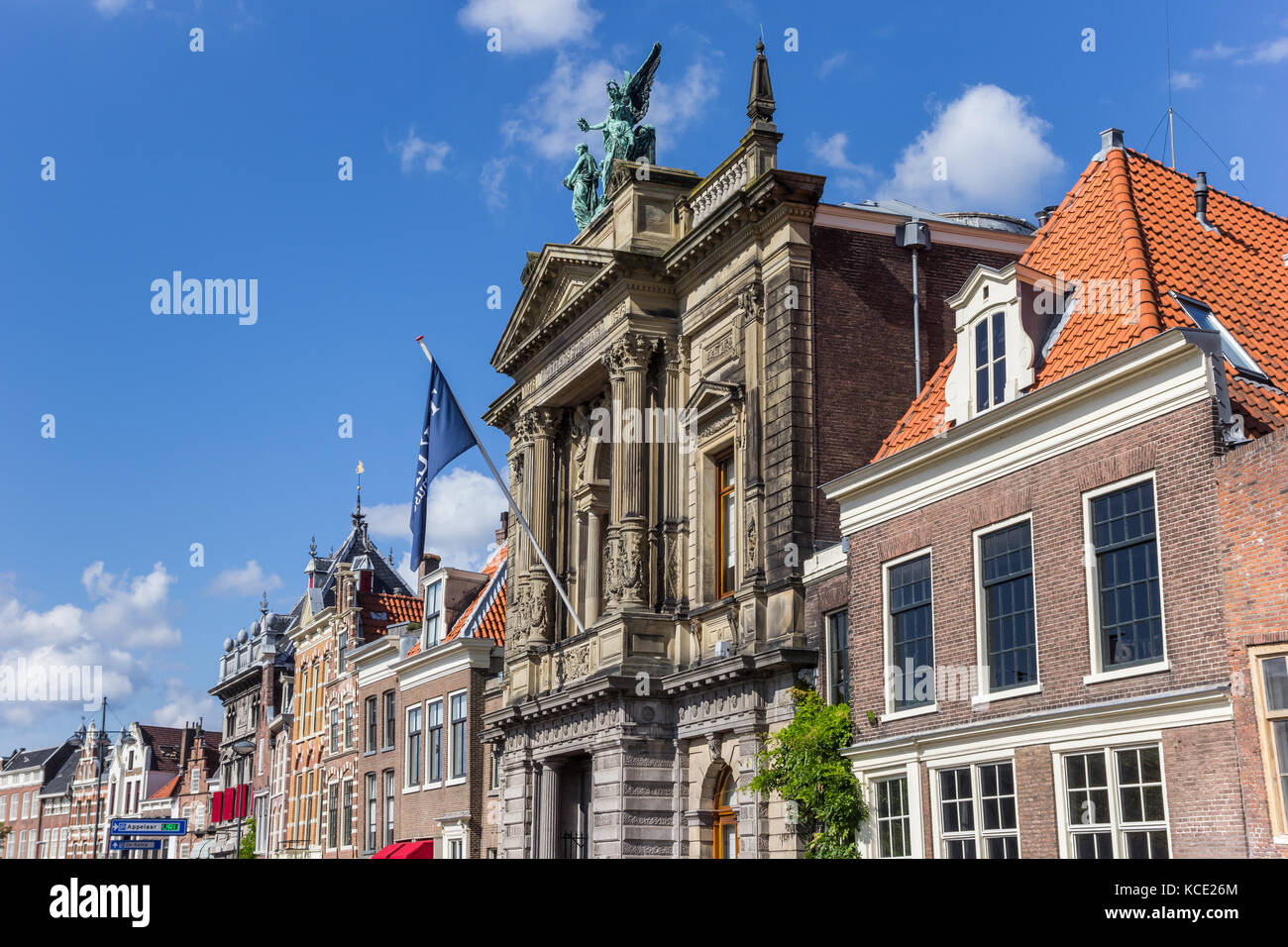 Historic facades at the Spaarne in Haarlem, Netherlands Stock Photo