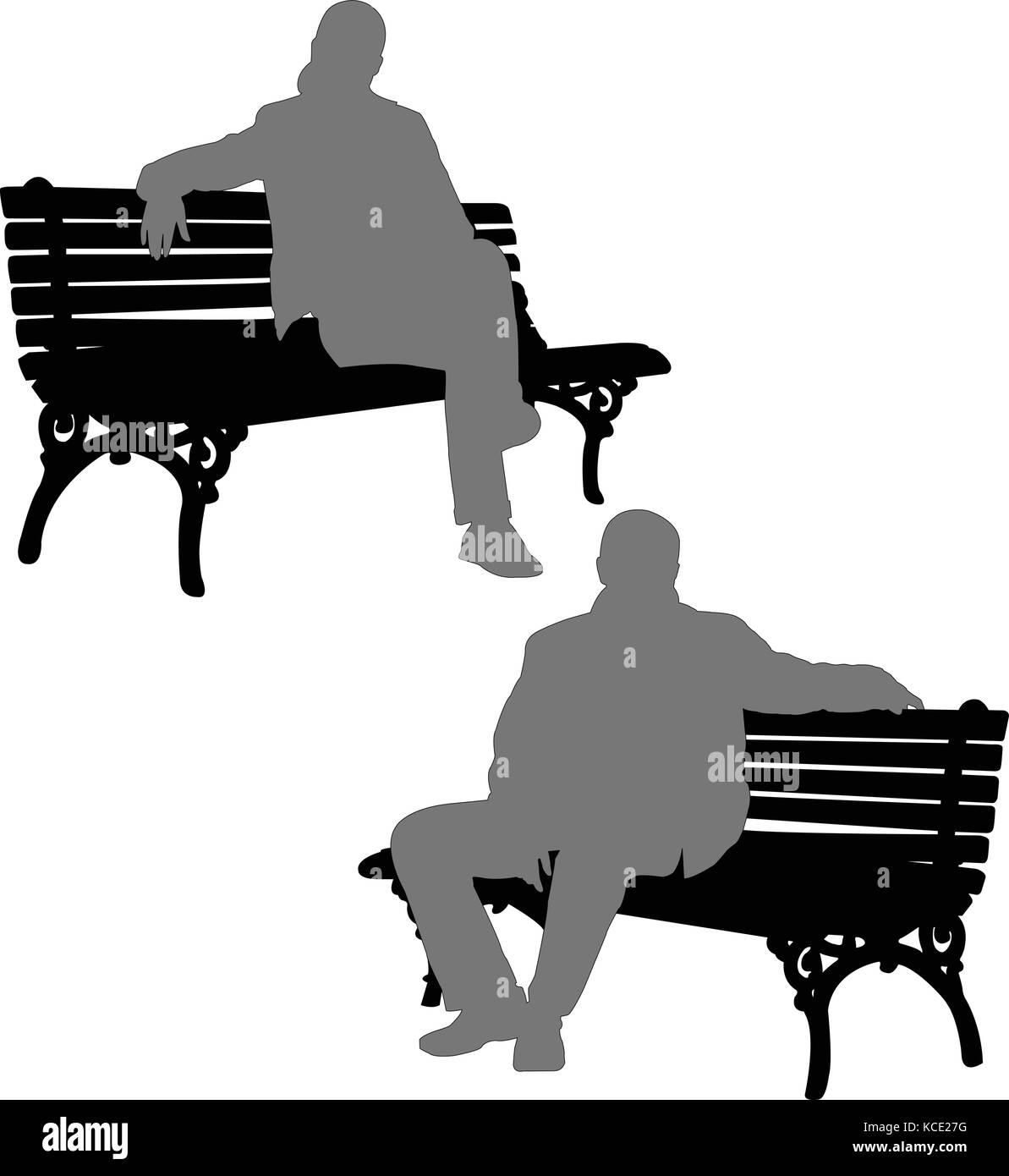 silhouettes of man and woman sitting on the park bench - vector Stock Vector