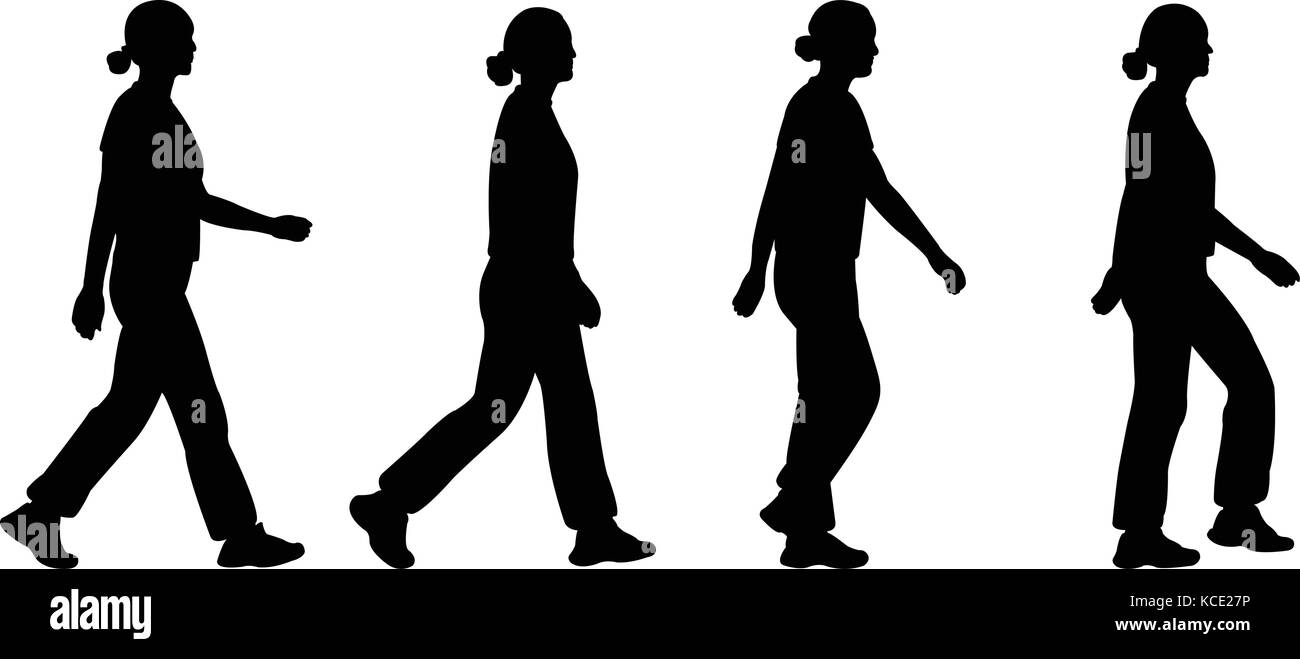 girl walking silhouettes - vector Stock Vector