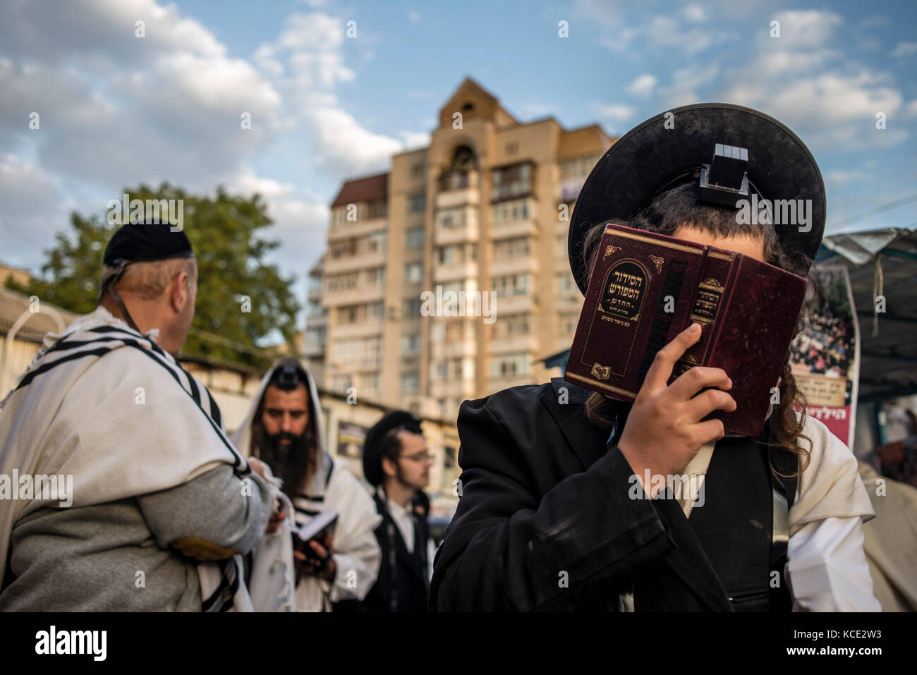 Jewish New Year in Uman, Ukraine. Every year, thousands of Orthodox Bratslav Hasidic Jews from different countries gather in Uman to mark Rosh Hashanah, the Jewish New Year, near the tomb of Rabbi Nachman, a great grandson of the founder of Hasidism. Stock Photo