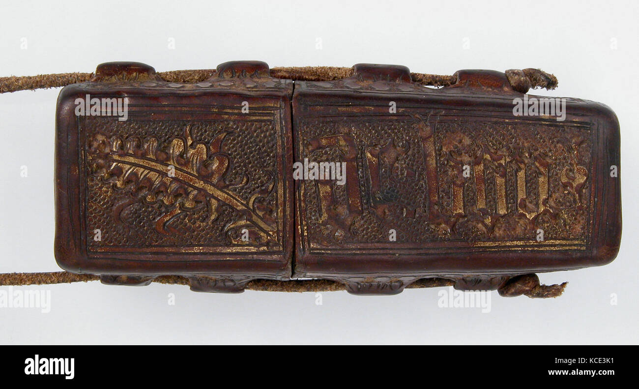 Portable Reliquary Case, ca. 1400, French, leather (cuir bouilli), boiled and tooled, traces of gilding, Overall: 4 15/16 x 1 5 Stock Photo