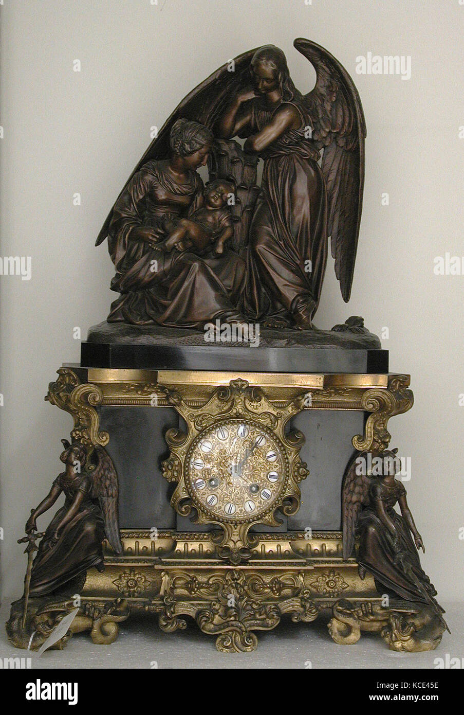 Mantel clock, Honoré Pons (recorded 1807–50), 1840–50, French, Paris, Case: bronze, gilded and patinated; marble; wood; glass Stock Photo
