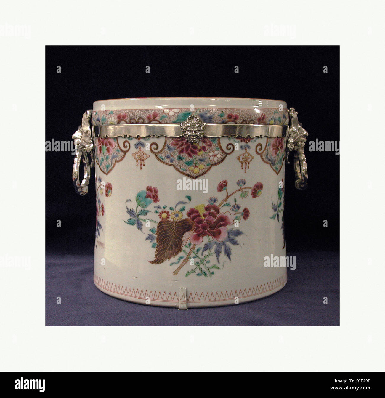 Wine cooler (one of a pair), ca. 1735–36, Chinese with German (Augsburg) mounts, Hard-paste porcelain; silver, Height: 8 in. (20 Stock Photo
