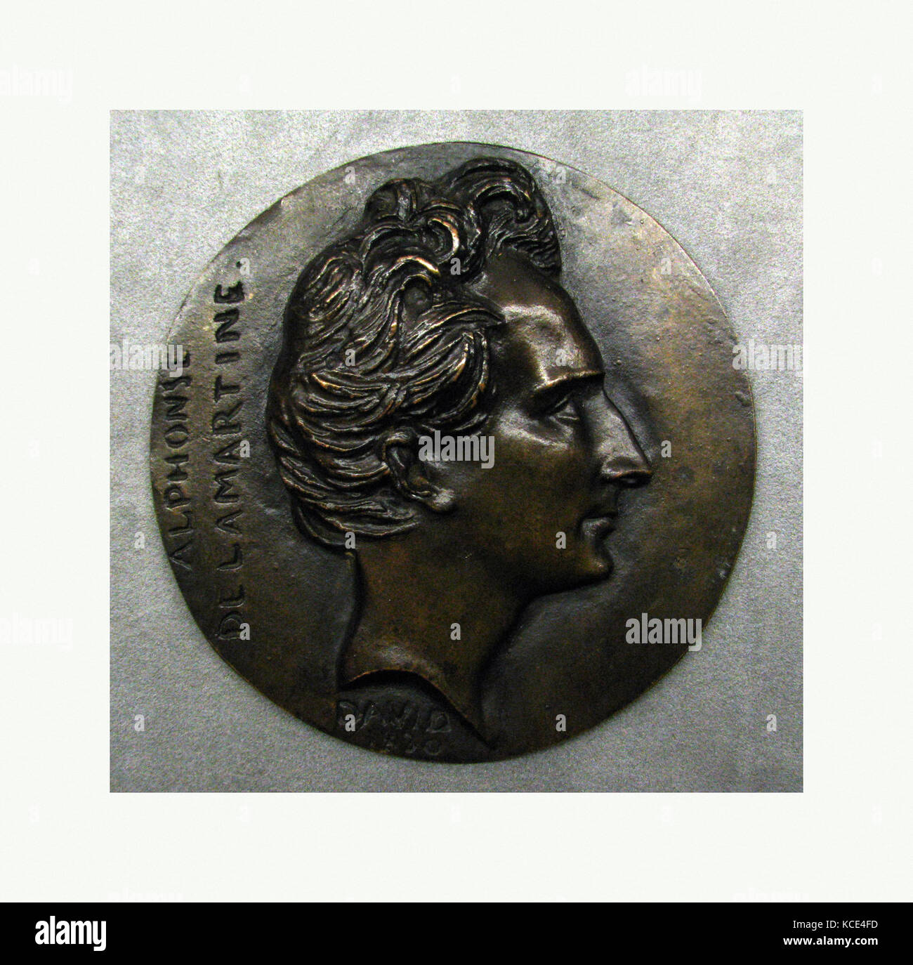 Alphonse de Lamartine, 1830, cast before 1856, French, Bronze, Overall: 5 3/8 x 5 1/4 in. (13.7 x 13.3 cm), Medals and Plaquette Stock Photo