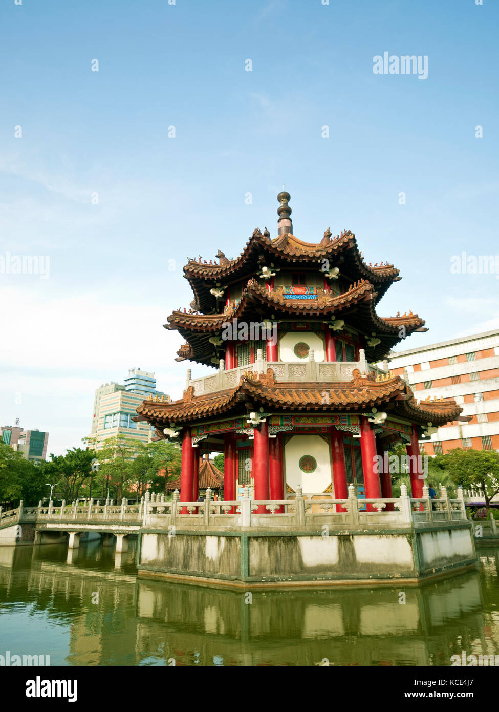 chinese style pavilion in lake Stock Photo