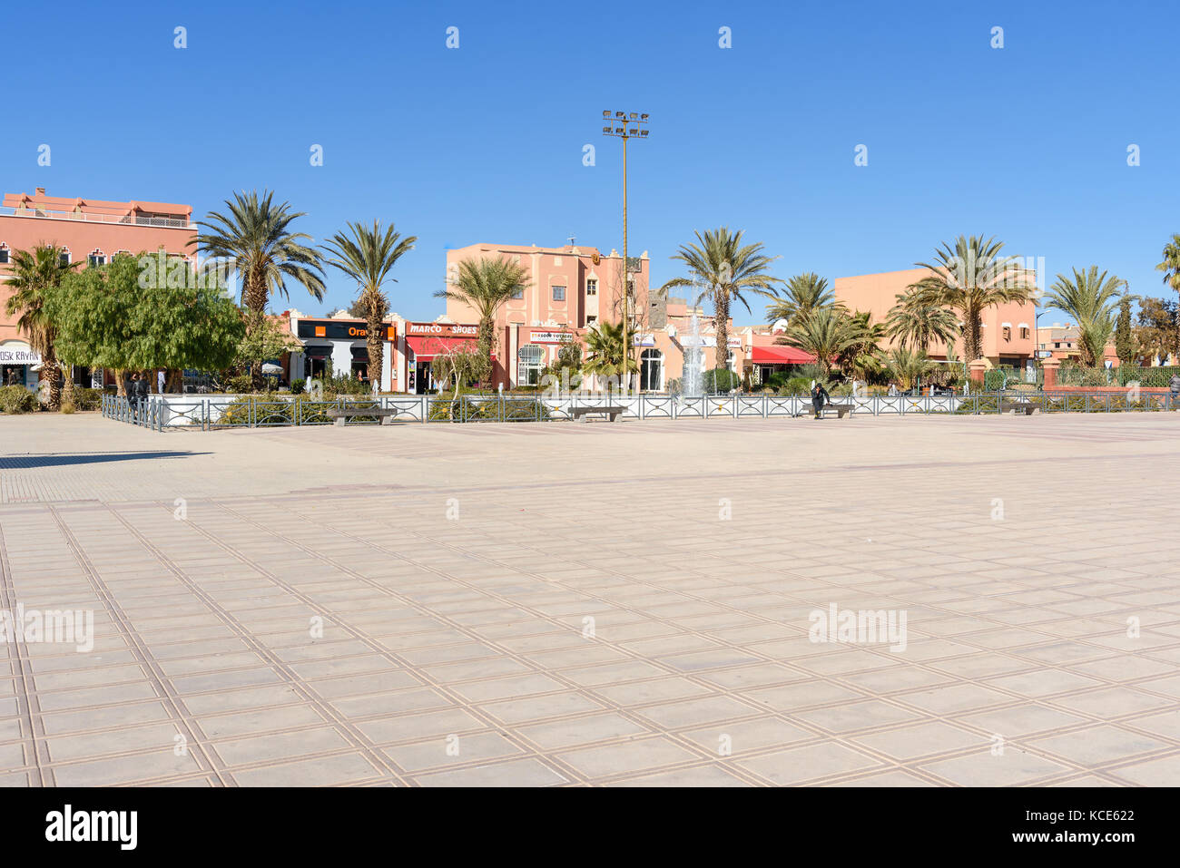 Ouarzazate, Morocco - Jan 4, 2017: View of center square. Ouarzazate area is film-making location, where Morocco's biggest studios Stock Photo
