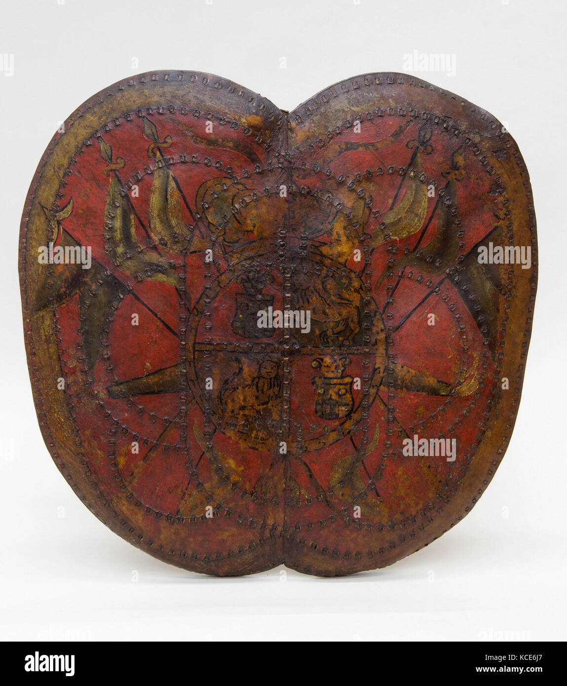 Shield (Adarga), probably mid-18th century, Mexican, Leather, pigment, H. 19 1/4 in. (48.9 cm); W. 19 1/2 in. (49.5 cm); Wt. 2 Stock Photo