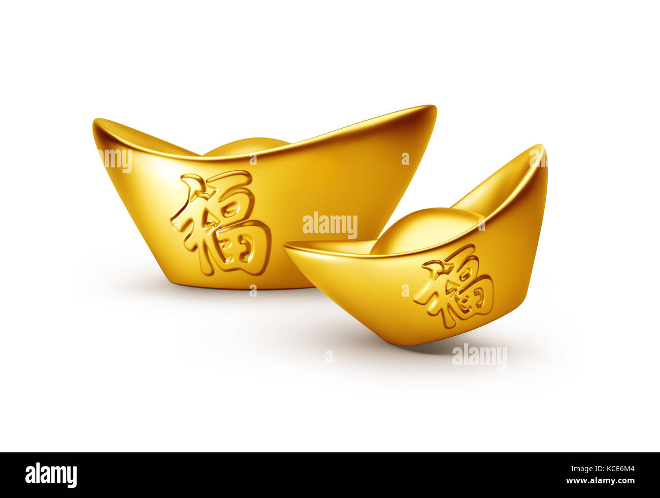 Yuan Bao Chinese gold sycee isolated on white background, Chinese