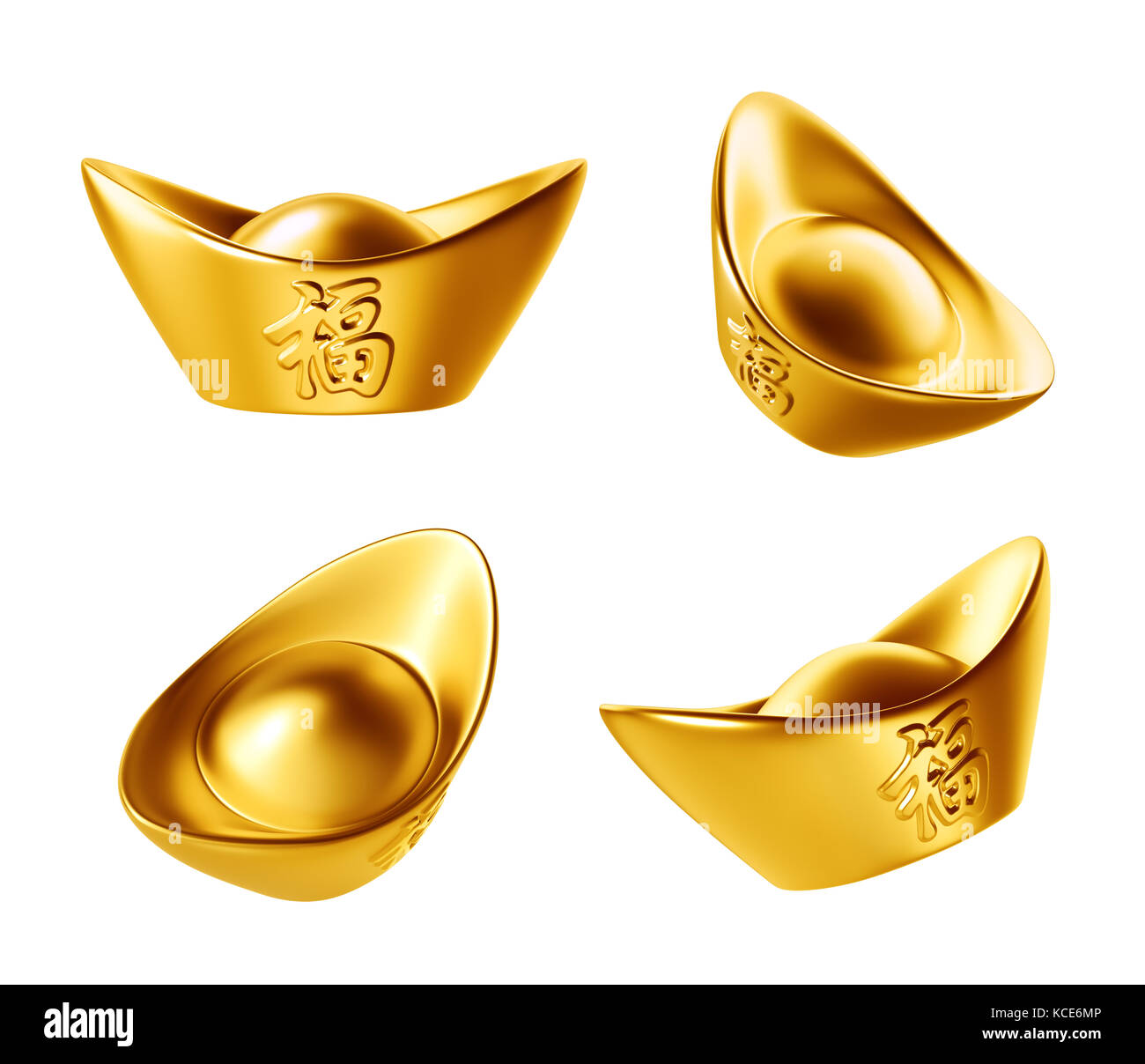 Yuan Bao Chinese gold sycee isolated on white background, Chinese
