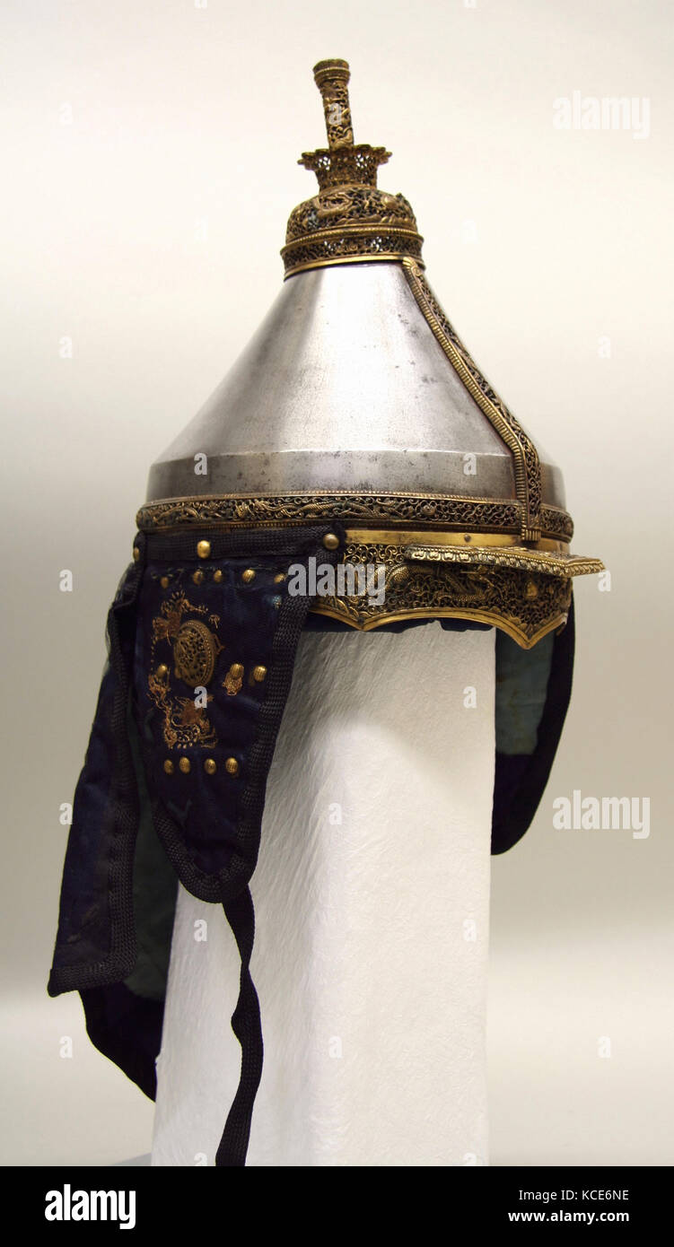 Armor, 18th century, Chinese, Steel, copper alloy, textile, metallic thread, Helmet (a); H. including nape defense 20 3/4 in. (5 Stock Photo