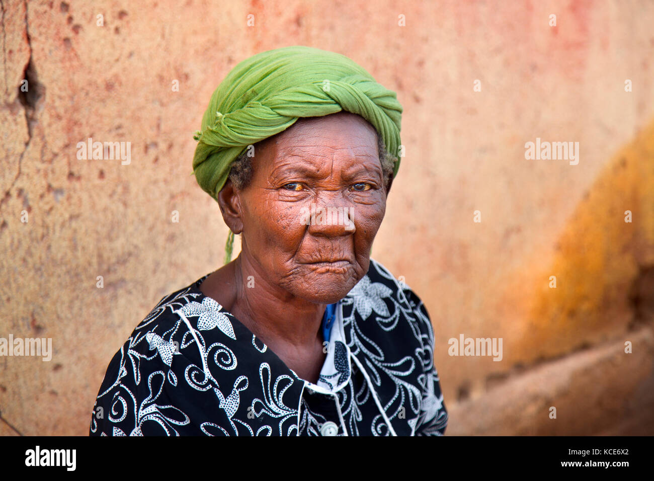 Elderly Village woman living in rural village Namibia Africa Stock Photo