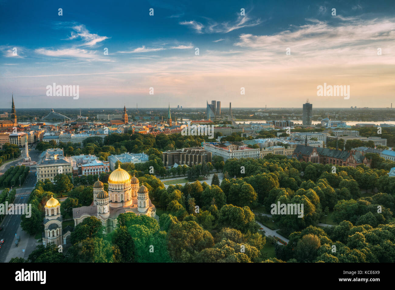 Riga, Latvia. Riga Cityscape. Top View Of Riga Nativity Of Christ