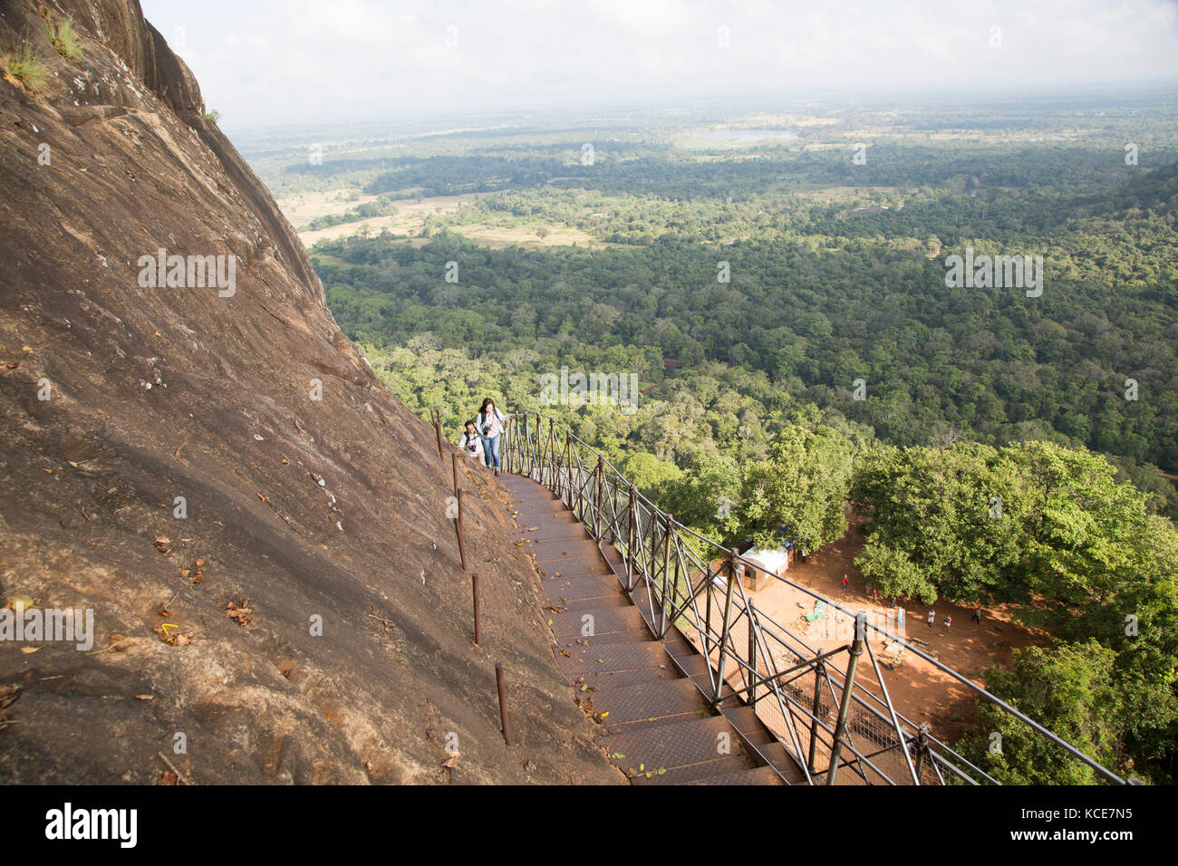 Metal staircase ascending from rock palace fortress, Sigiriya, Central ...