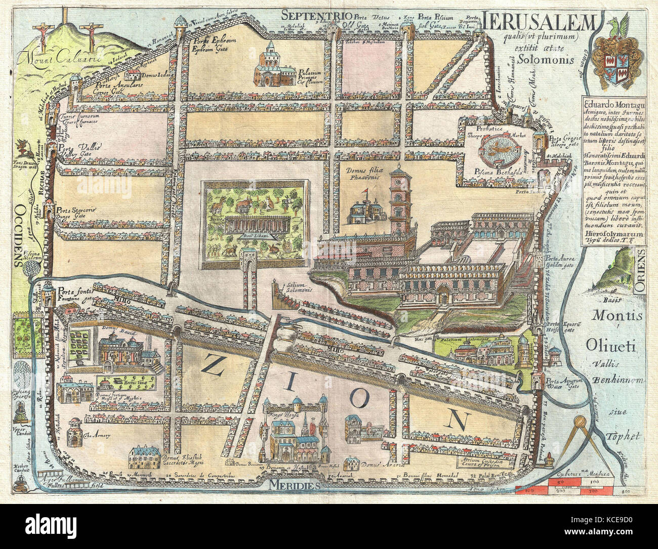 1650, Fuller Map of Jerusalem, Israel, Palestine, Holy Land Stock Photo