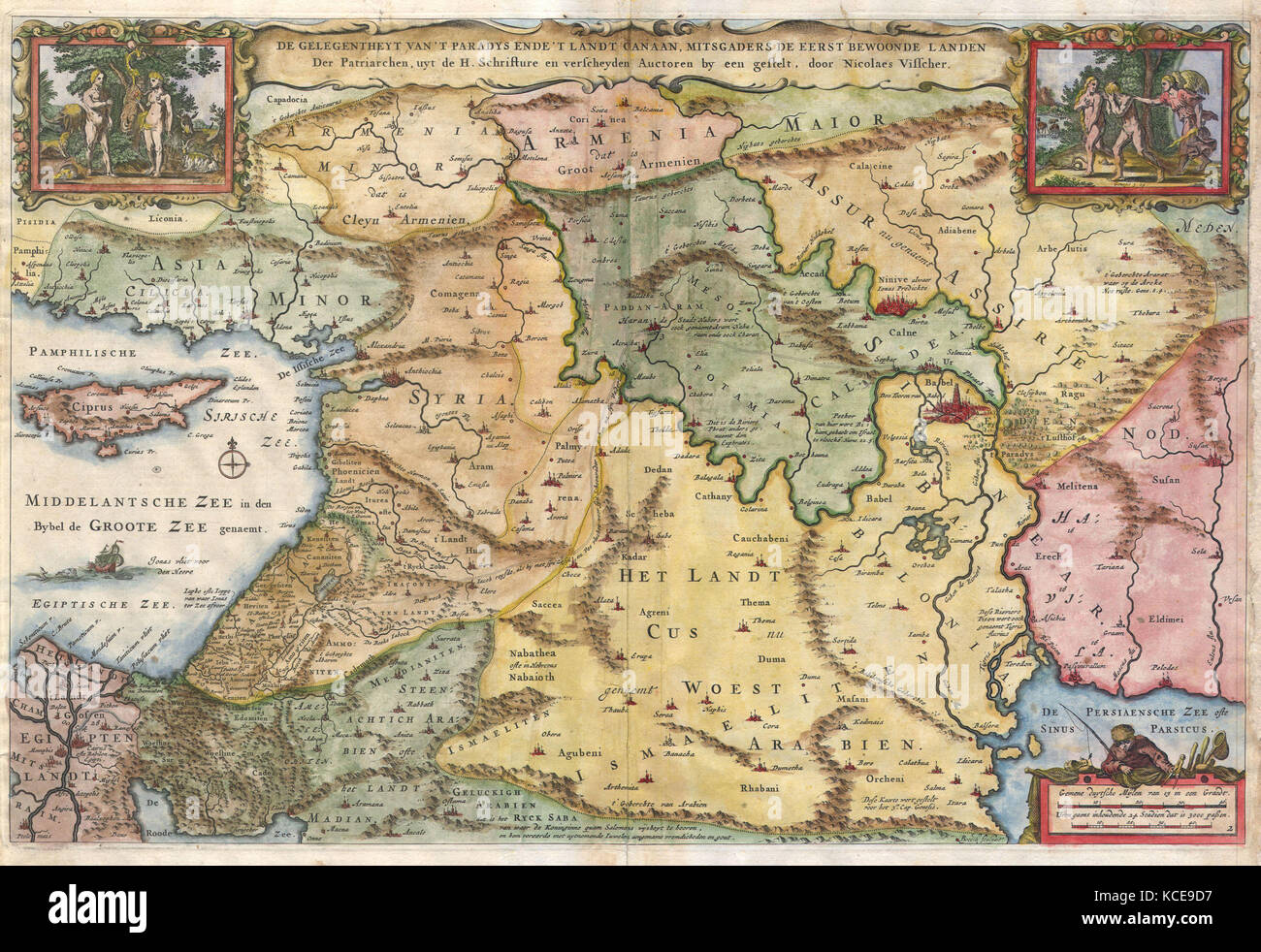 1657, Visscher Map of the Holy Land or the Earthly Paradise Stock Photo