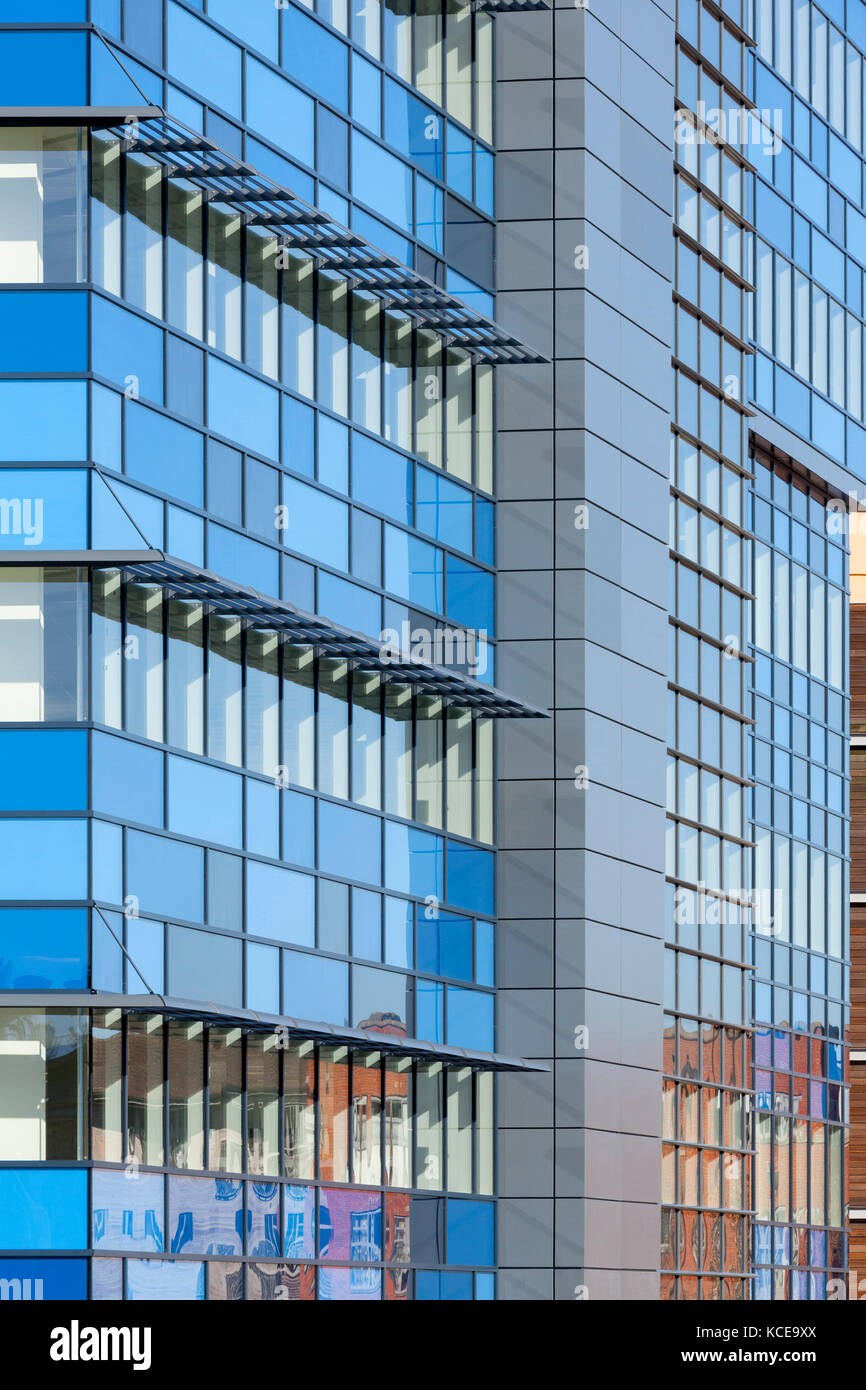 Curtain wall facade with blue panels, 2 Glass Wharf, Bristol, UK. Stock Photo