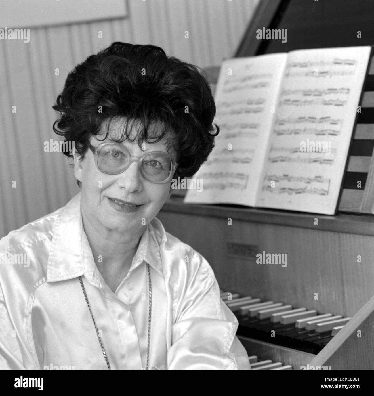 FILE Harpsichordist Zuzana Ruzickova in Prague, Czech Republic, April 27, 1989. Ruzickova died after a short serious illness in hospital at the age of 90 years today, September 27, 2017. Ruzickova, who was often referred to as the first lady of harpsichord, was the wife of composer Kalabis (1923-2006). She won fame for her performance of Johann Sebastian Bach. She recorded Bach's complete works on 35 CDs. Ruzickova, a soloist of the Czech Philharmonic in 1979-1990, received a number of music awards. Zuzana Ruzickova, born on January 14, 1927, started playing the piano at the age of nine. Stock Photo