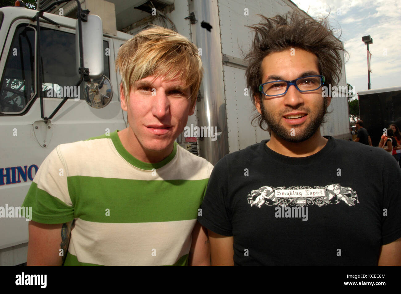 Jesse Johnson, Justin Pierre of Motion City Soundtrack backstage at the