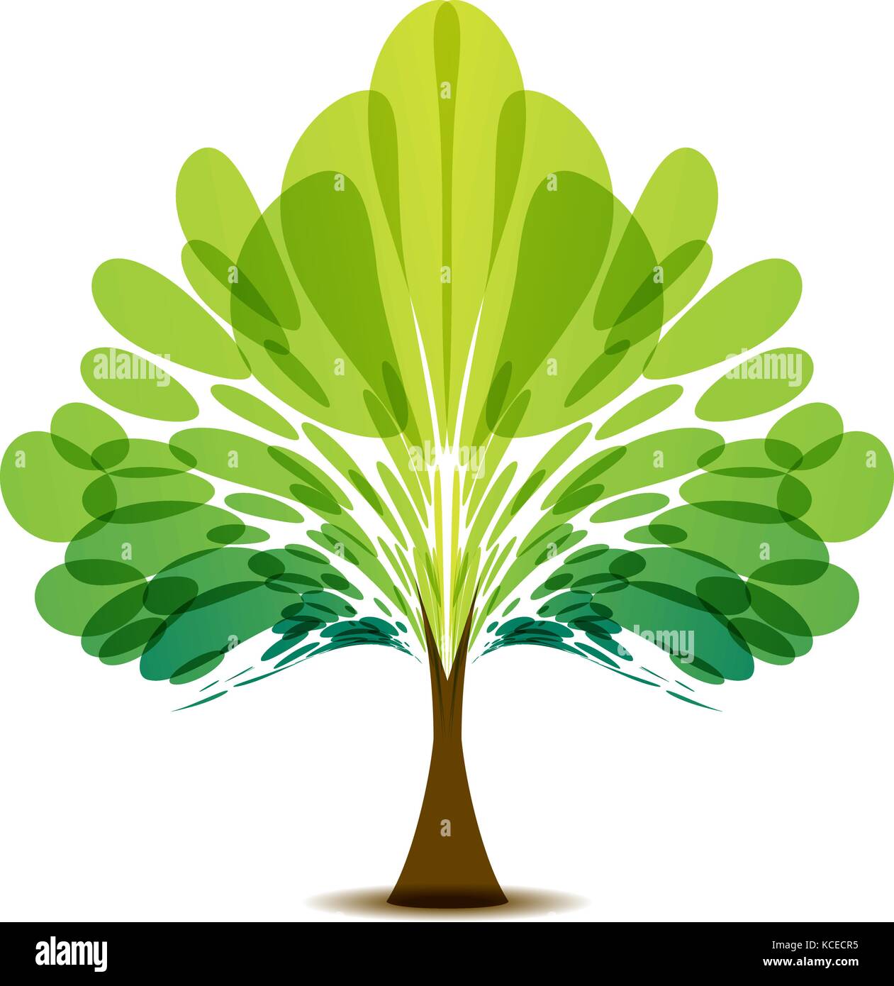Stylized vector tree logo design with green leaves on white background Stock Vector
