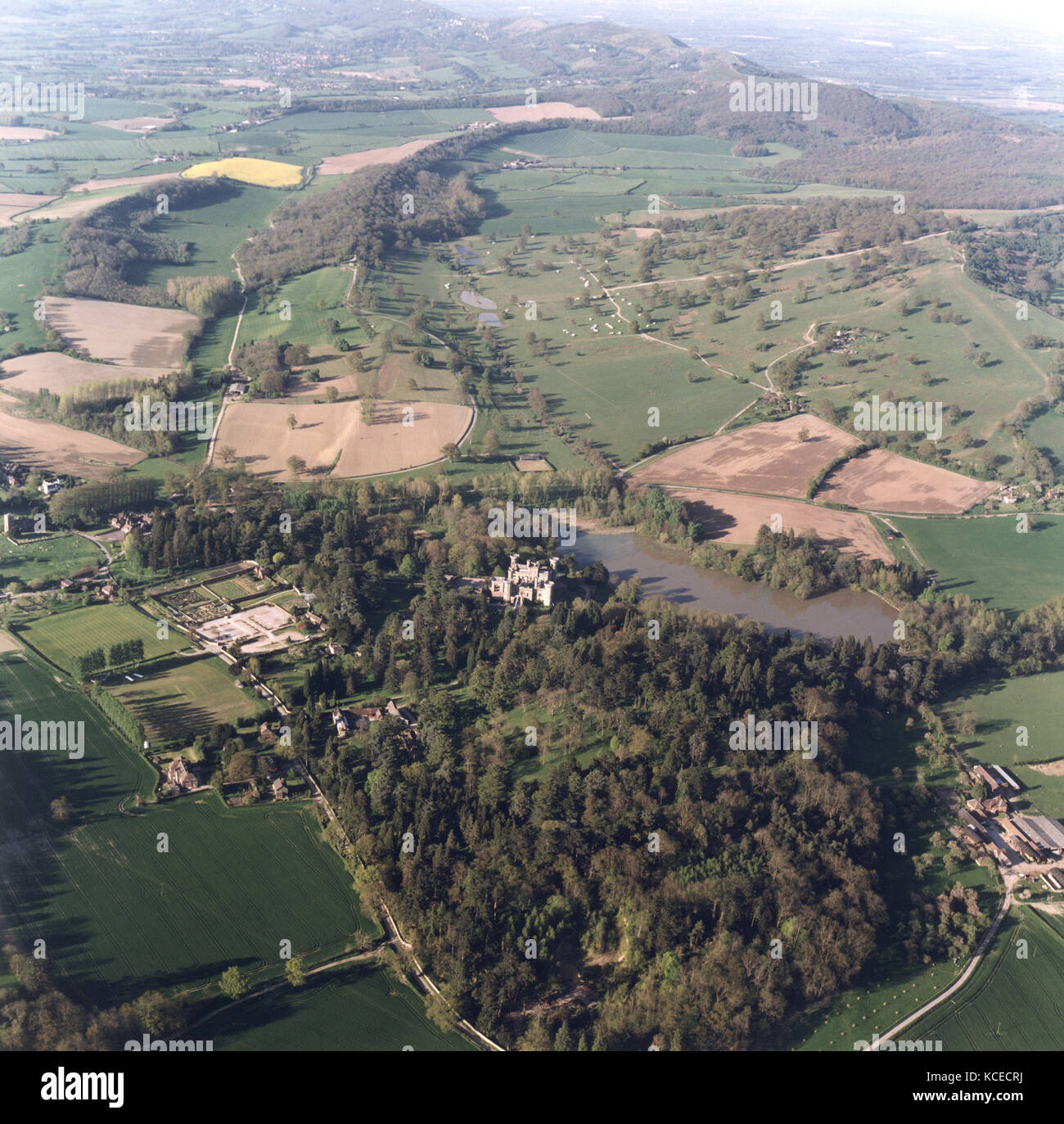 Eastnor Castle, Herefordshire. An aerial view with Eastnor Castle in