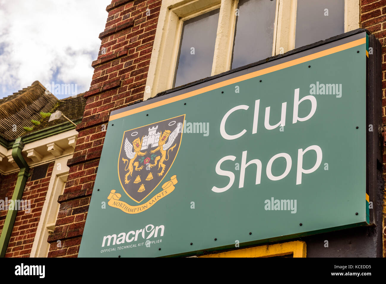Northampton UK October 3, 2017 Northampton Saints Rugby Club logo at Franklin Gardens club shop