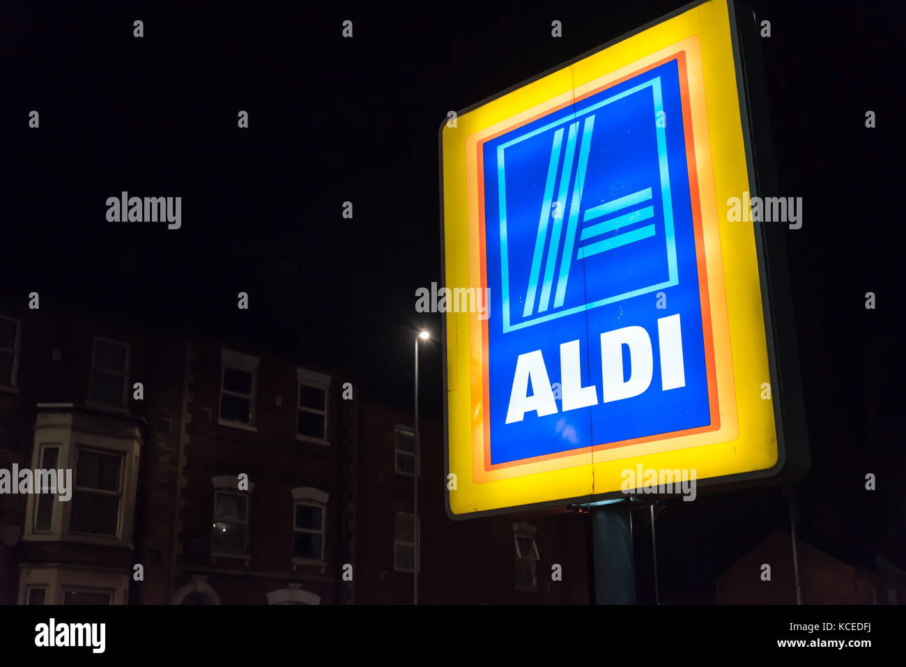 Northampton UK October 3, 2017 Aldi logo sign in Northampton town