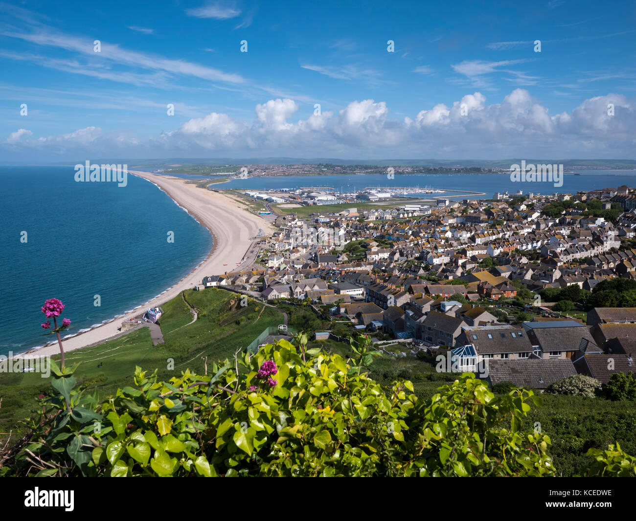 Chesil Beach from above Portland Dorset England Stock Photo Alamy