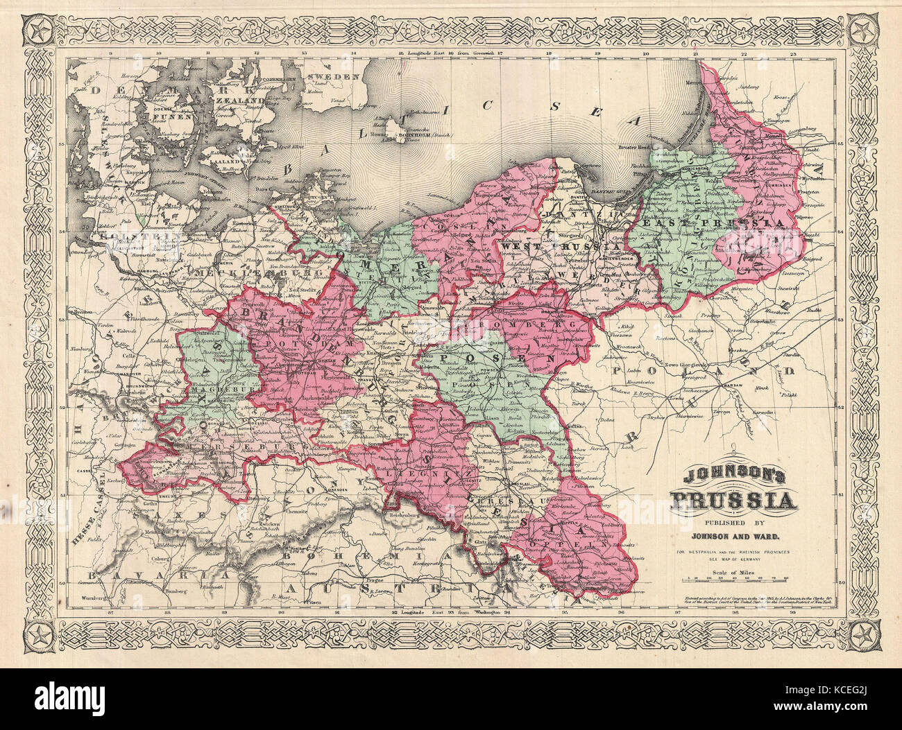 1866, Johnson Map of Prussia, Germany Stock Photo
